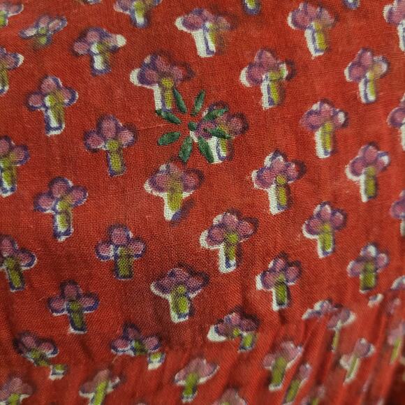 Vintage 70's Bohemian Starina Paris Indian Cotton Sheer Gauze Red Dress Boho M - Picture 7 of 15